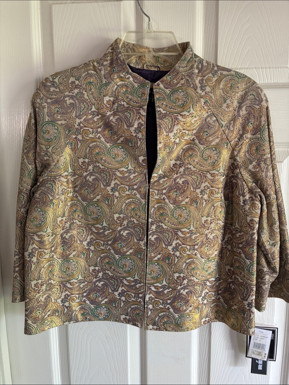 Revue Paisley Leather Jacket in Gold, Blue, Green, Purple Women’s Petite Sz M